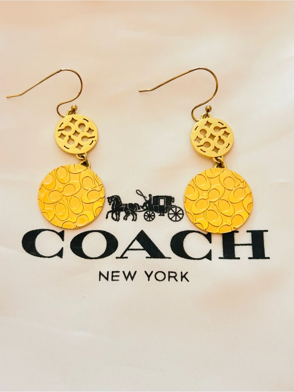 NWOT Coach Y2K Sognature kissing C's Gold Tone Earrings